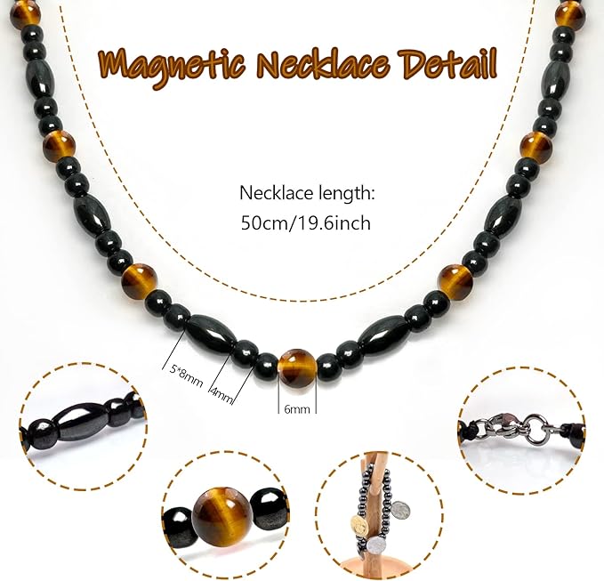 Hion Magnetic Therapy Necklace Hematite Black Obsidian Tigers Eye Magnetic Necklace