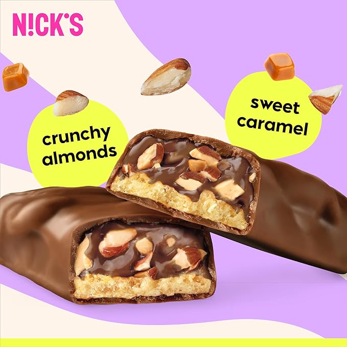 Nick's Protein Bars Chocolate | High Protein | Lowcalories | Low Carb Keto Friendly Snacks No Added Sugar (Multipack 12 bars x 50g) (12 Count (Pack of 1), Almond Chocolate)