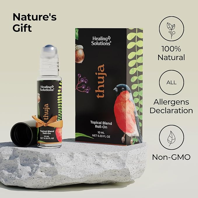 Healing Solutions (2 Pack) Thuja Essential Oil USDA Organic Roll On Set, Skin Care & Body Perfume Oil for Women