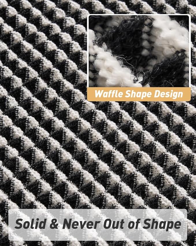 AMOAMI Upgraded Waffle Bath Mat, Super Absorbent Non Slip Bath Mats for Bathroom Floor, Machine Washable Bathroom Rugs with Tassels, Rubber Backed Bathroom Mats, Ultra Soft, 24" x 36",Black & Cream