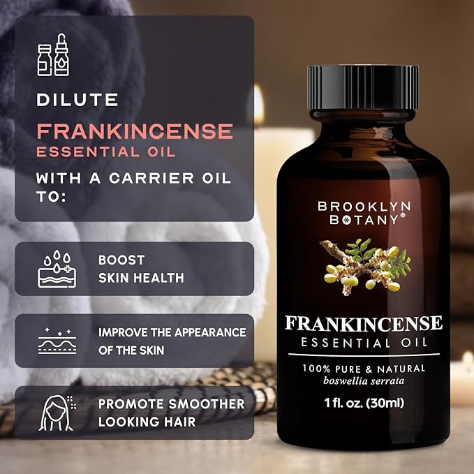 Brooklyn Botany Frankincense Essential Oil - 100% Pure and Natural - Premium Grade Oil with Dropper - for Aromatherapy and Diffuser - 1 Fl Oz