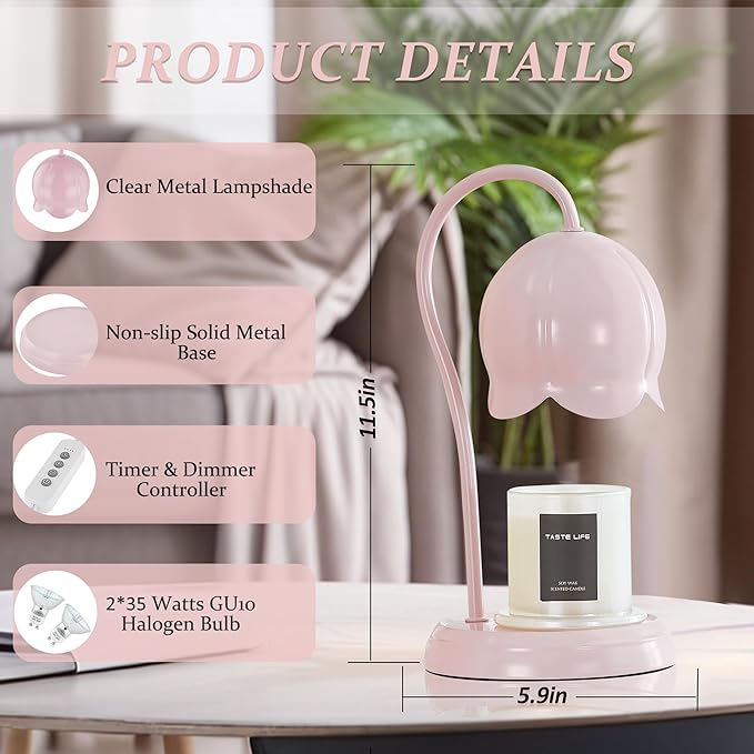 Candle Warmer Lamp Pink, Dimmable Scented Wax Melt Warmer with Timer, Lamp Candle Warmer for Womens Gifts, Housewarming Gifts for Home Bedroom Decor, Xmas Birthday Gifts for Mom
