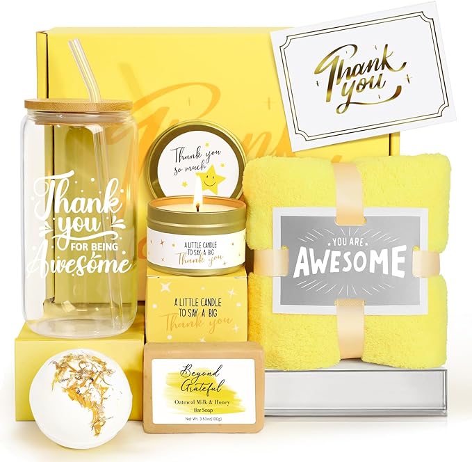 Employees Appreciation Gifts, Thank You Gift Baskets for Women Best Friend Appreciation Gift for Coworkers Teachers with Thank You for Being Awesome Glass