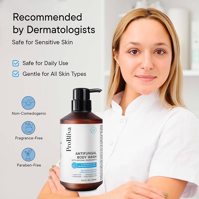 Antifungal Body Wash Treatment Soap – Antibacterial Wash for Jock Itch, Ringworm, Back Acne, Tinea & Foot Odor – Medicated Skin Relief Cleanser Gel with Tea Tree Oil & Tolnaftate for Men and Women