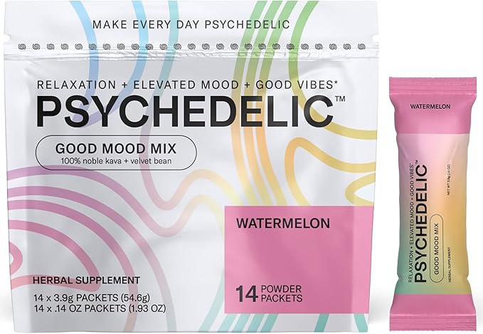 Good Mood Mix - Watermelon - Powder Packets - Calming Kava Drink Mix - Easy Open Single-Serving - Flavored Kava Powder - Mucuna Pruriens - Stevia - Non Alcoholic Adaptogen Mocktails - 14 Stick