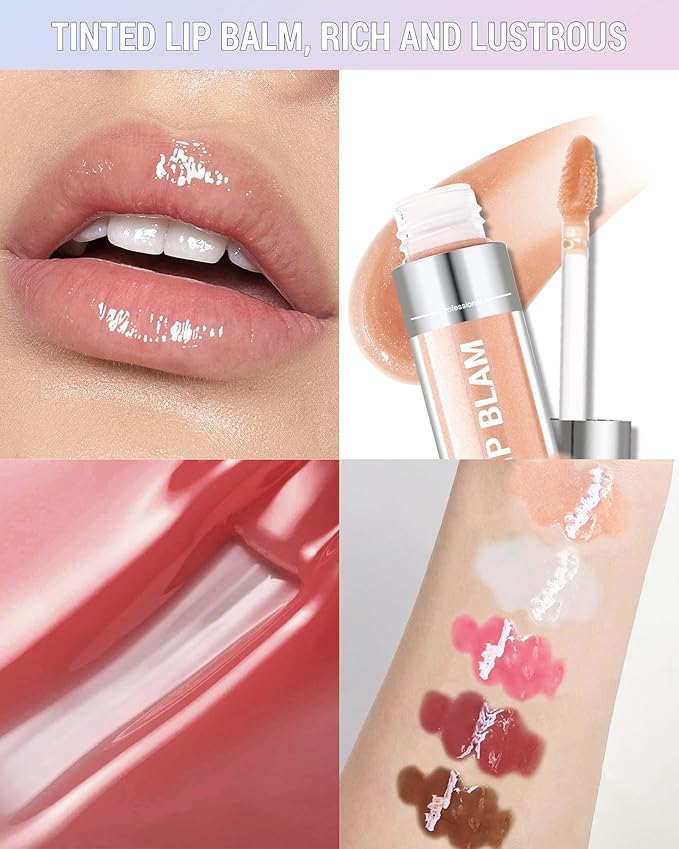 Clear Lip Gloss Oil, Transparent Hydrating Lip Tint Stain, Sheer Lip Treatment Moisturizer, Moisturizing Lip Tint Balm Lipstick Lipgloss, Glow Reviver Lip Care Oil, Christmas Makeup Gift for Women-02