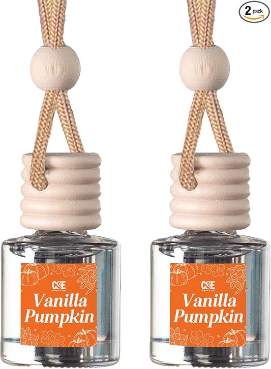 CE Craft Car Air Fresheners - Hanging Car Air Freshener Diffuser - Reusable Bottle with Long Lasting Car Oil Scent - 2 pack, Vanilla Pumpkin