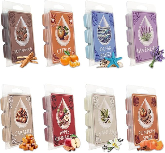Soy Wax Melts Wax Cubes Strong Scent Wax Melts Variety Fragrance Melts for Vanilla, Lavender, Apple Cinnamon, Citrus, Ocean Breeze, Caramel, Sandalwood, Pumpkin Spice Spa Yoga Relaxing Bath