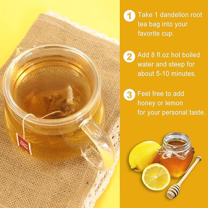 Jarteela Dandelion Root Tea - 2g Pyramid Bags, 50 Count - Raw, Non-GMO, Caffeine-Free