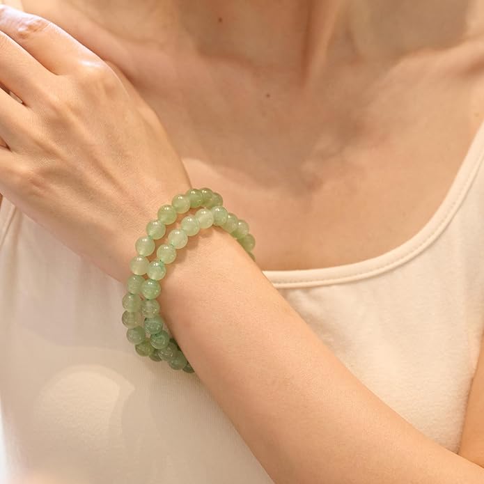 Bivei Natural Gemstone Semi Precious Healing Crystals Handmade Stretchy Round Beads Bracelet, Enhance Positive Energy