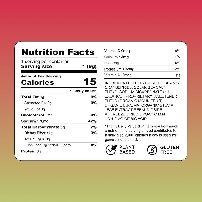 Know Brainer New! Purest Electrolyte Cranberry Mint Powder Packets – Whole Food Hydration - Organic Freeze-Dried Fruits and Solar Sea Salts for Ultimate Electrolyte Balance