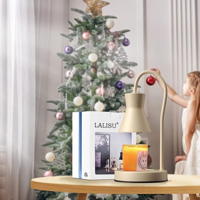 Candle Warmer Lamp with Timer and Dimmer, Vintage Electric Candle Melter with 2 Bulbs, Melter Scented Candle Height Adjustable Compatible with Jar Candles, House Warming Gifts (Beige)