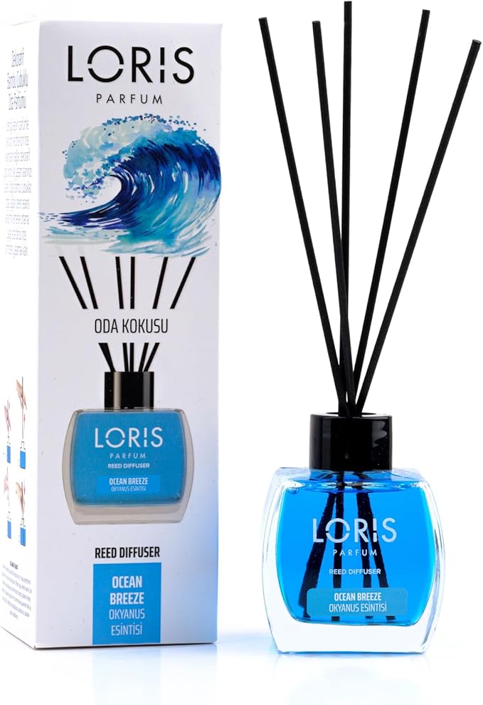 Loris Reed Diffuser - Ocean Breeze - Aromatic Home Fragrance with Natural Essential Oils, 4.06 fl oz/120 mL – Long‑Lasting, Non‑Toxic, Gift Ready Scented Diffuser with Sticks for Room & Bathroom