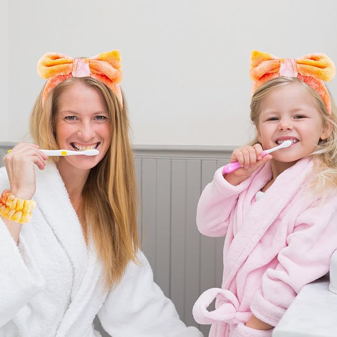 VELSCRUN Spa Headband, Makeup Face Wash Skincare Headbands, 5 Pcs Orange Sponge Bow Tie Get Ready HairBand Facial Wristband Hair Clips Set, Stuff for Teen Girls Women Trendy Hair Accessories