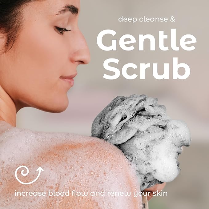 MainBasics Bath Shower Loofah Sponge Pouf Body Scrubber Exfoliator Body Wash Sponge (Set of 3, Coral Reef)