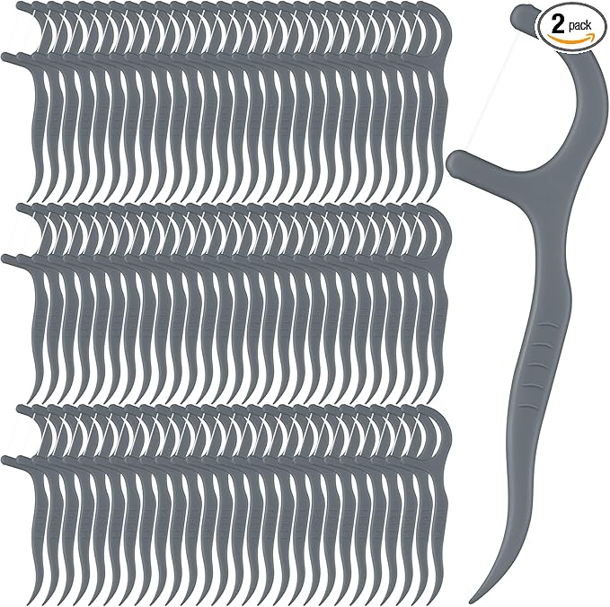 Baderke 200 Count Floss Picks Bulk Non Breakable Tooth Picks Flosser Dental Floss Sticks for Adults Teeth Cleaning Dental Flossers for Family Pack Travel(Grey)