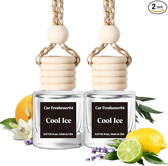 Car Air Freshener Hanging Diffuser, Essentials Oil Car Fresheners For Vehicle, Long Lasting Fragrance Car Air Diffusers, Made in USA(2 Bottles), Black Ice Type
