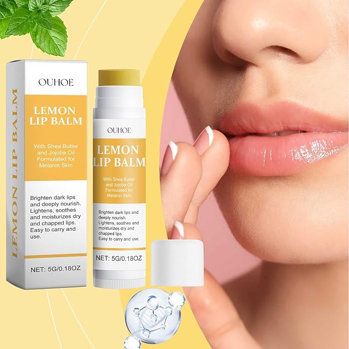 Lemon Lip Balm,Vitamin C Lip Moisturizing Balm for Dark Lips—Prevents Dry,Reduces Lip Lines,Organic Turmeric Lip Balm—Lip Exfoliator Scrub for Lip Softening & Hydration (2Pcs)