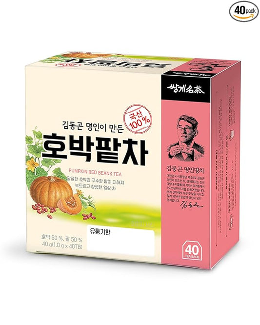 Ssanggye Pumpkin & Red Bean Tea 1.0g x 40 Teabags, Premiun Korean Herbal Tea Hot Cold Soft Deep Savory Taste Sweet Nutty for 4 SeasonsK-Food Daily Drink Made in Korea