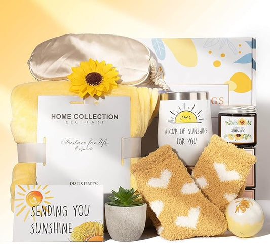 Sunshine Gifts, 10 Pcs Sunflower Gifts For Women, Get Well Soon Gift Basket For Woman, Care Package For Women, Self Care Thinking Of You Gift For Woman