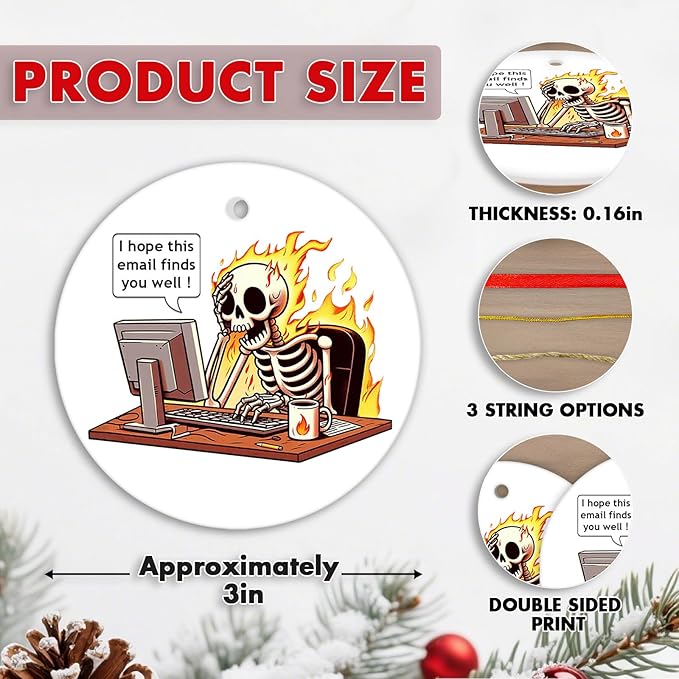 2 Side Printed Hope This Email Finds You Well Christmas Ornaments 2025, Office Skeleton Ornaments, Skull Keepsake Ornament, Funny Christmas Tree Decorations, Office Humor Gifts for Coworkers