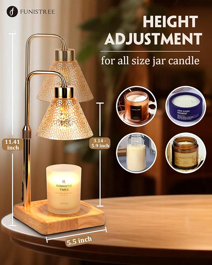 Candle Warmer Lamp with Timer Dimmable, Adjustable Height, Christmas Anniversary Women Gifts for Her Girlfriend, House Warming Gifts New Home, Wax Warmer Lamp for Jar Candles with 2 Bulbs