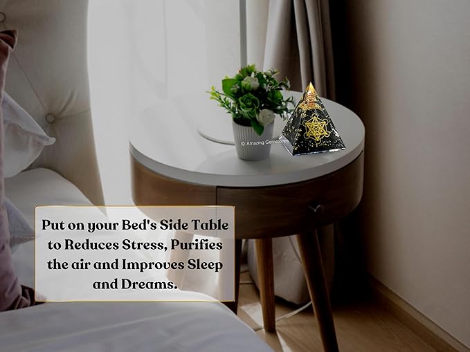 Amazing Gemstone Organite Orgone Pyramid Extra Large 105 MM - Metatron Cube Orgone Energy Pyramid with Black Tourmaline Crystals and Healing Stone - Orgonite Pyramids Crystals and Positive Energy