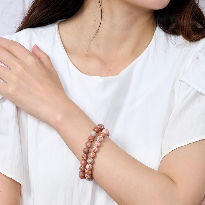 Bivei Natural Gemstone Semi Precious Healing Crystals Handmade Stretchy Round Beads Bracelet, Enhance Positive Energy