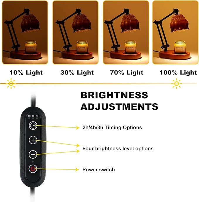 Candle Warmer Lamp With 2 Bulbs, Dimmable With Timer, 2H/4H/8H Timer, Adjustable Height & Heat, Electric Lamp Compatible With Large Jar Candle
