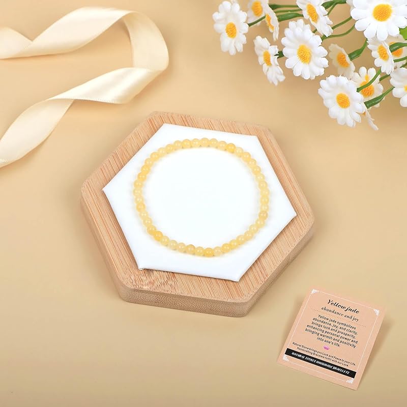 AD Beads Handmade Gemstone Stretch Elastic Bracelet Crystal Healing Reiki Nature's Beauty and Spiritual Essence Unisex (4mm, Yellow Jade (abundance and joy))