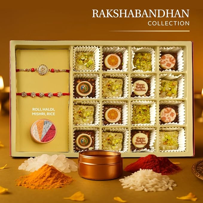 Laumière Gourmet Fruits | Rakhi for Brother with Gift Set | Rakhi with Sweets | Raksha Bandhan Premium Dry Fruits & Nuts Box with 2 Rakhis & Roli Combo – Rakhi Hamper for Brother - No Added Sugar, Vegan, Halal