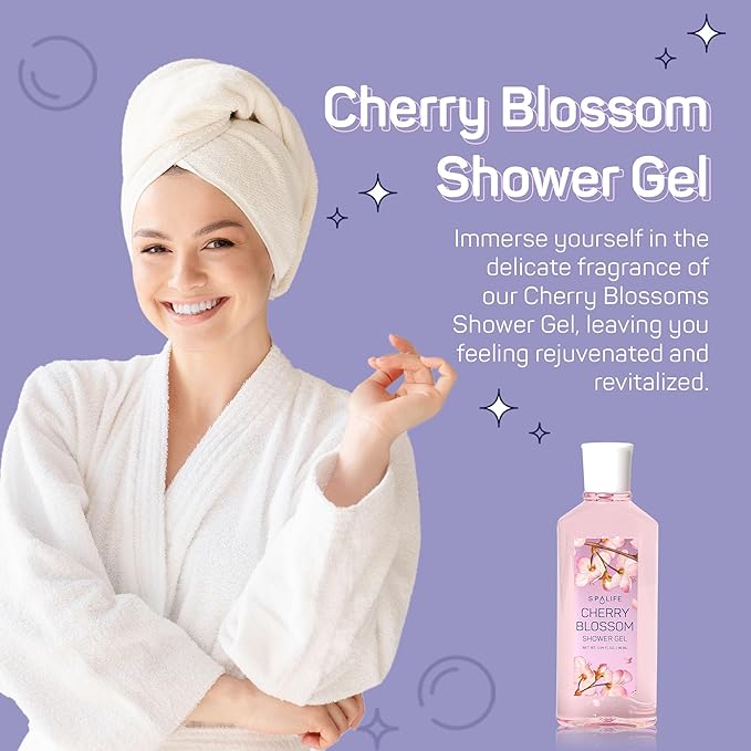 SpaLife Cherry Blossoms Gift Set - 5-Piece Bath and Shower Caddie, Bubble Bath, Shower Gel, Bath Salts, Body Lotion, Relaxing Luxury at Home Spa Experience, Perfect Mother's Day Bath Gift for Women