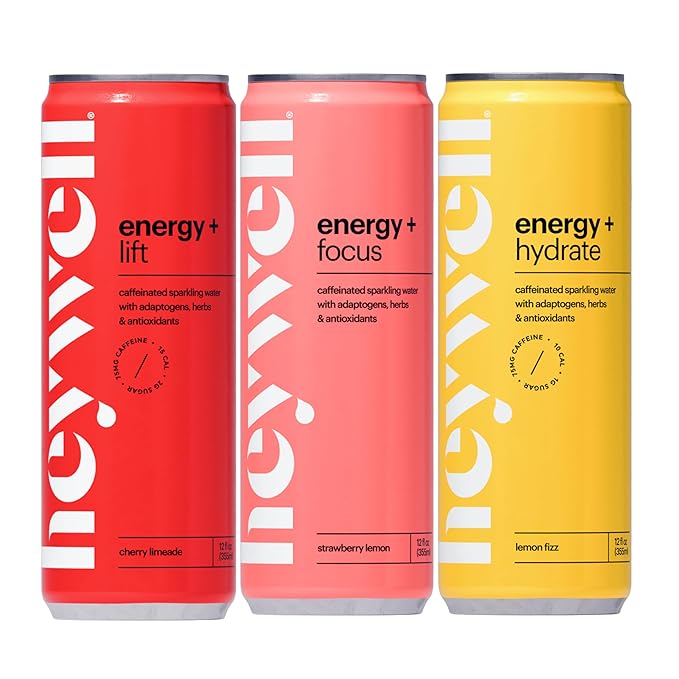 Heywell Sparkling Adaptogenic, Water Energy and Focus, Energy Variety Pack, 12 Fluid Ounce (Pack of 12) - Caffeinated, Organic, Non GMO, Vegan, Gluten Free, Dairy Free