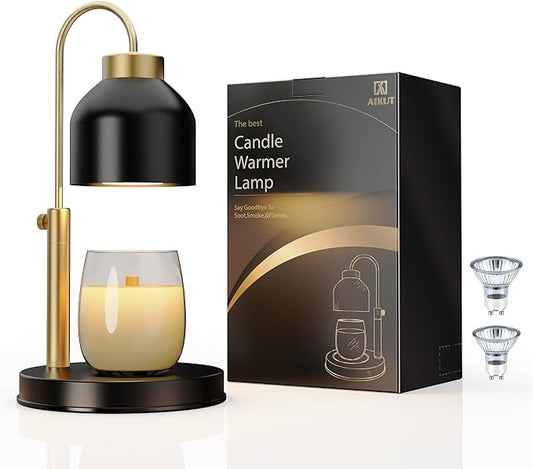 Candle Warmer Lamp, 2 Bulbs, Timer & Dimmer, Height Adjustable, Compatible with Large Yankee Candle Jars, 3 Wick Candles, 110-120v, Black