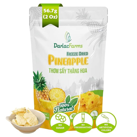 DARLAC FARMS Freeze Dried Pineapple Slices, Pack 1, No Sugar Added, Healthy Fruit Snacks for Kids, Adults & All Ages, Premium Organic Crispy Crunchy Snacks, Tea, Smoothie, 2 Oz