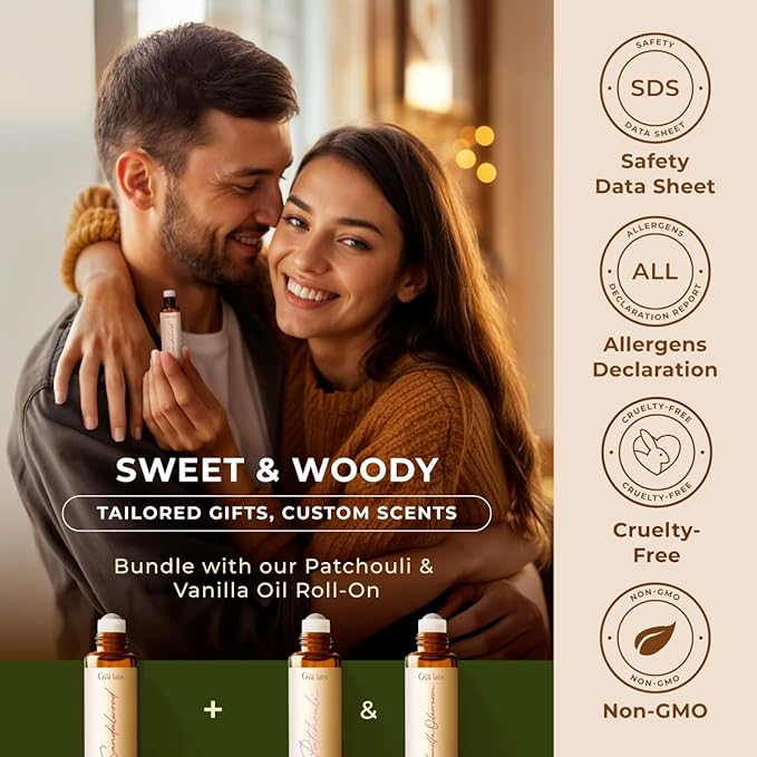 Gya Labs Sandalwood Essential Oil Roll On - 0.34 Fl Oz - Travel Size Roller for Camping, Skin, Aromatherapy Relief, Convenience