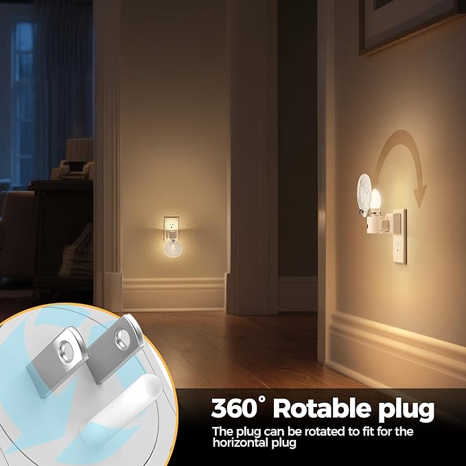 DORESshop LED Night Light, Glass Shell Night Lights Plug into Wall, 3 Level Brightness Adjustable Plug in NightLight with 360° Rotatable, Dusk to Dawn Sensor Nightlights for Adults, Bedroom, 3000K