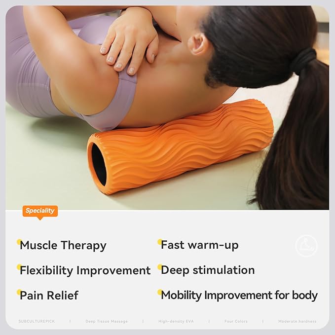 Foam Roller - Muscle Massage Roller for Back Pain & Stretching - Ergonomic Wide Wave Textured - Deep Muscle Massage Pilates Yoga, Athletics, Fitness Exercise for Whole Body