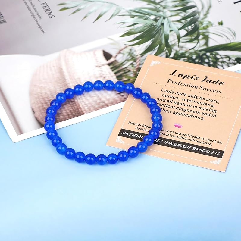 AD Beads Handmade Gemstone Stretch Elastic Bracelet Crystal Healing Reiki Nature's Beauty and Spiritual Essence Unisex (6mm, Blue Lapis Jade (Profession Success))