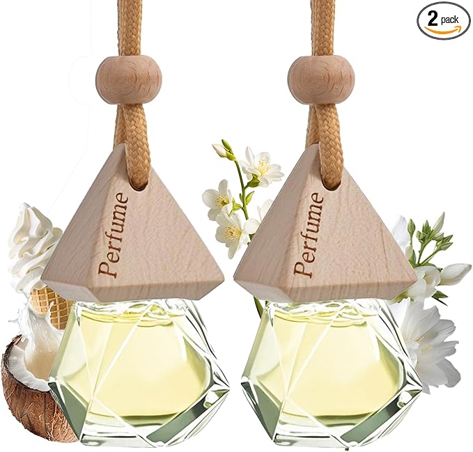 Car Air Freshener Hanging Diffuser – Long-Lasting Essential Oil Scent (Up to 60 Days) – Non-Toxic & Eco-Friendly – 2-Pack Auto Fresheners Made in USA (Diamond Bottles (2 × 0.27 Fl Oz), Vanilla Cream)