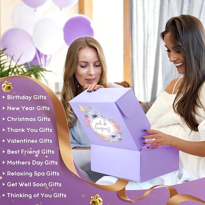 Get Well Gifts for Women, Thinking of You Gift Basket, Unique Self Care Package Relaxing Spa Gift Set, Birthday Gifts Box for Woman, Mothers Day Gifts for Mom Her Friend Wife Sister, Purple