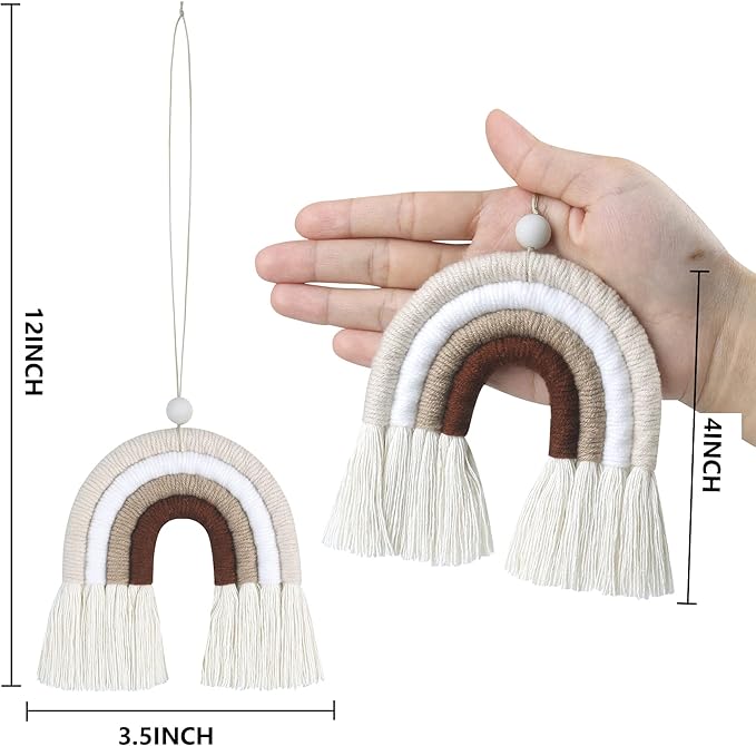 BOHO GARDEN Macrame Bohemian Rainbow Charm - Essential Oil Diffuser for Cars, Baby Nursery, Children’s Bedroom & Home Decor- Colorful Decorative Hanging Air Freshener & Accessories - 3.5x4 - Latte