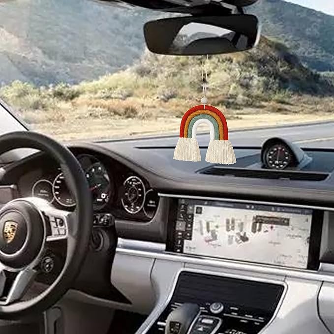 BOHO GARDEN Macrame Bohemian Rainbow Charm - Essential Oil Diffuser for Cars, Baby Nursery, Children’s Bedroom & Home Decor- Colorful Decorative Hanging Air Freshener & Accessories - 3.5x4 - Sunset