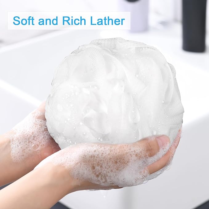 AmazerBath Loofah Sponge 75g/Piece, Exfoliating Bath Sponge Body Scrubber - Loofa Set of 4 - Snow White, Large