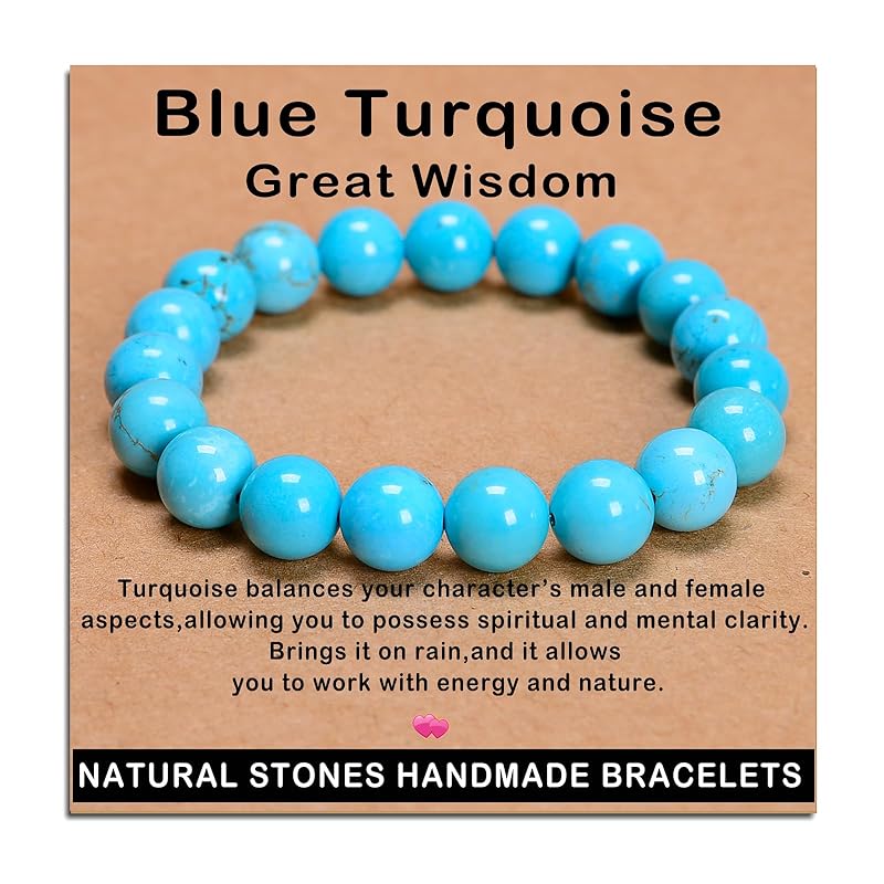 AD Beads Handmade Gemstone Stretch Elastic Bracelet Crystal Healing Reiki Nature's Beauty and Spiritual Essence Unisex (10mm, Blue Turquoise (Great Wisdom))