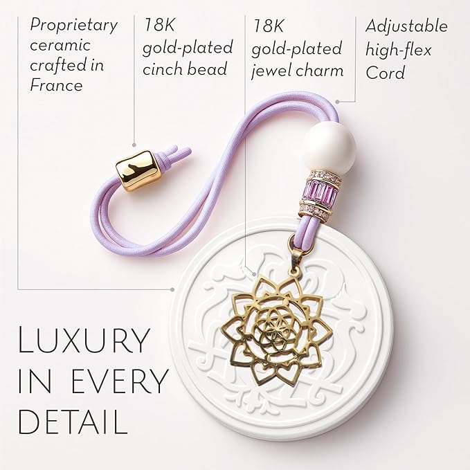 Luxury Car Air Freshener for Women - Refillable & Portable Essential Oil Fragrance Diffuser - Cute Car Accessories & Interior Decor - Mirror Hanging or Vent Clips - Mandala Gold Charm, Rose Scent