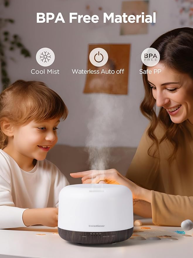 InnoGear 500ml Essential Oil Diffuser with Remote Control, Premium Ultrasonic Aromatherapy Diffusers Scent Humidifier Vaporizer Auto-Off Timer for Large Room Home, Brown