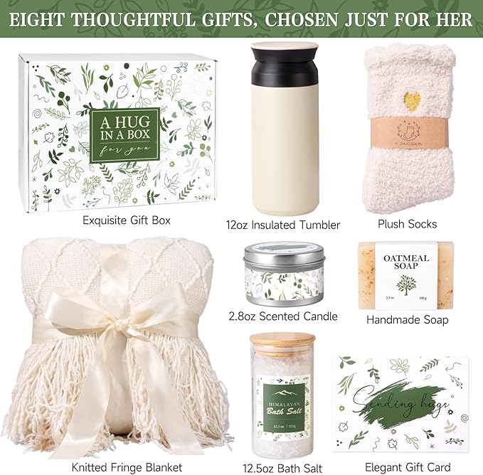 Self Care Gifts for Women, Get Well Gifts for Women, Sympathy Gift Baskets, Get Well Soon Care Package, Encouragement Inspirational Gift Baskets, Sending Hug (Ivory)