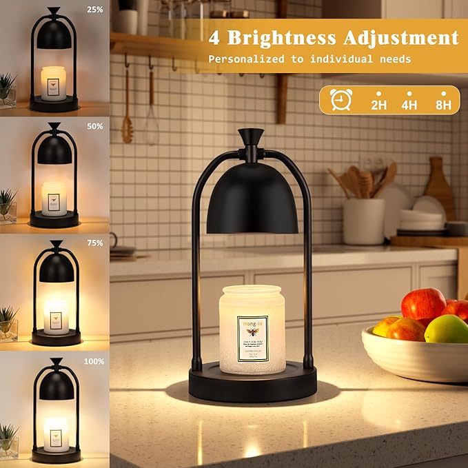Hong-in Black Candle Warmer Lamp with Timer - Electric Wax Melts Warmer for Candle Jars, Cozy Home Decor House Warming Gifts for Women