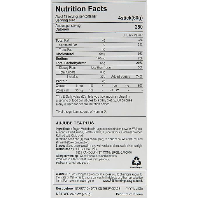 Damtuh Jujube Tea (Red Date Tea) – Traditional Korean Herbal Blend with Walnuts & Almonds, 50 Sticks